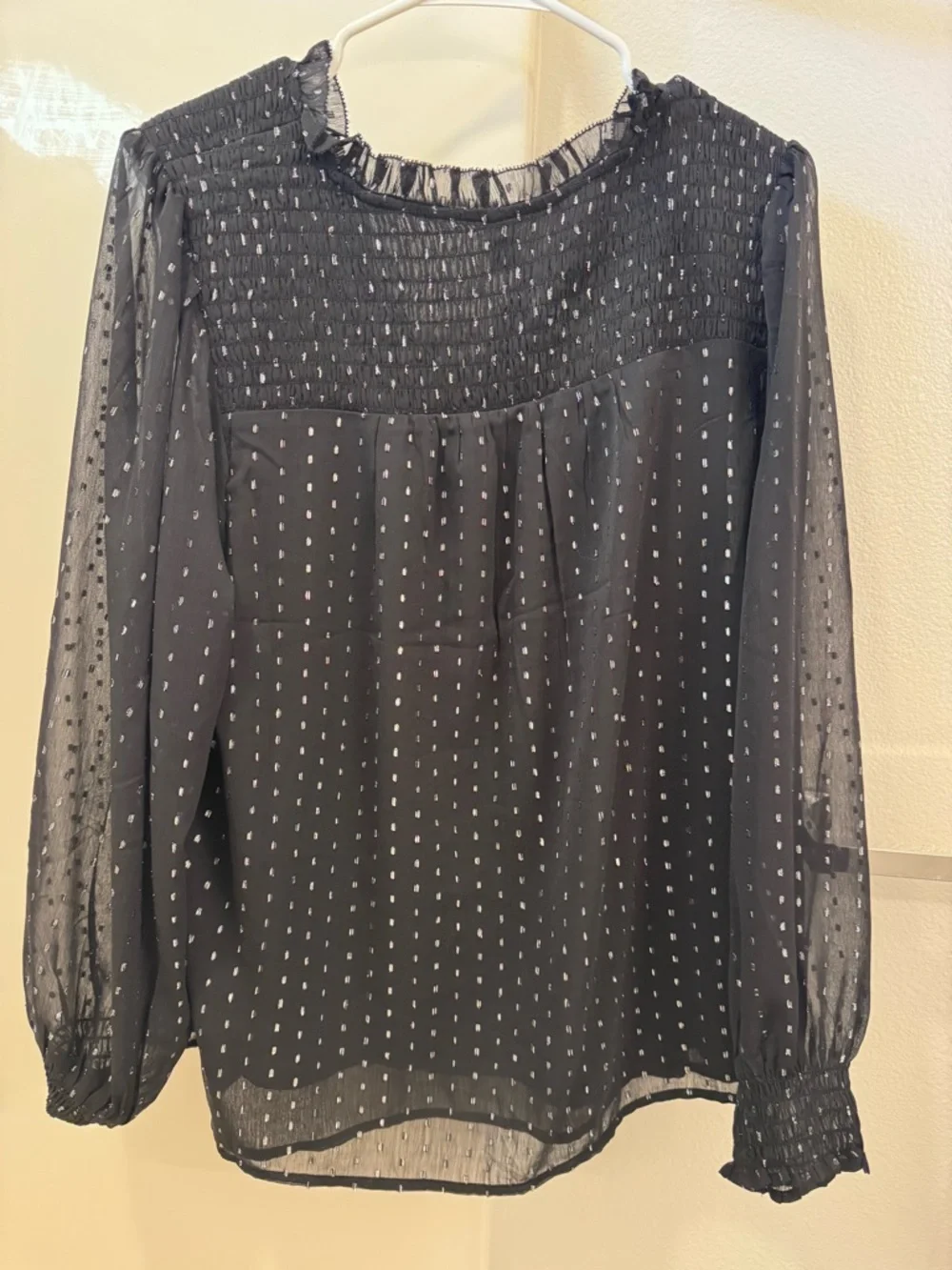 Old Navy Black Polka Dot Smocked Yoke Blouse - Women - Picture 3 of 5